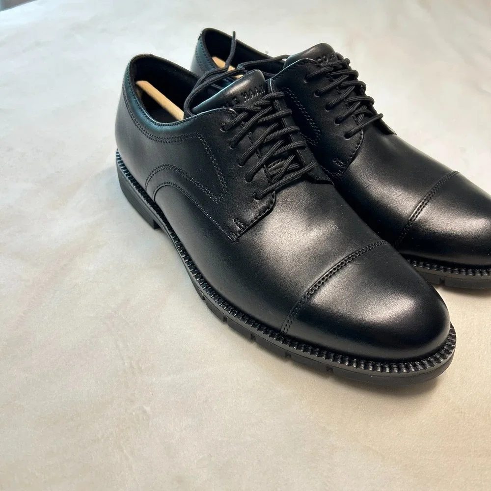 Cole Haan FlexGrand360 Plain Toe Derby Oxford Shoes Mens 7.5 Black Leather Lace